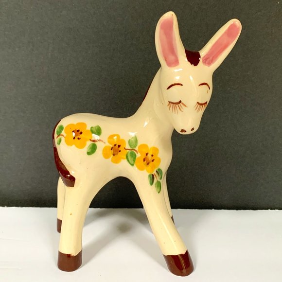 Vintage Other - VTG Donkey Figurine Yellow Flowers Mule Ceramic